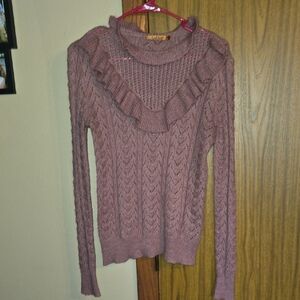 Belldini Mauve Ruffled Knit Sweater